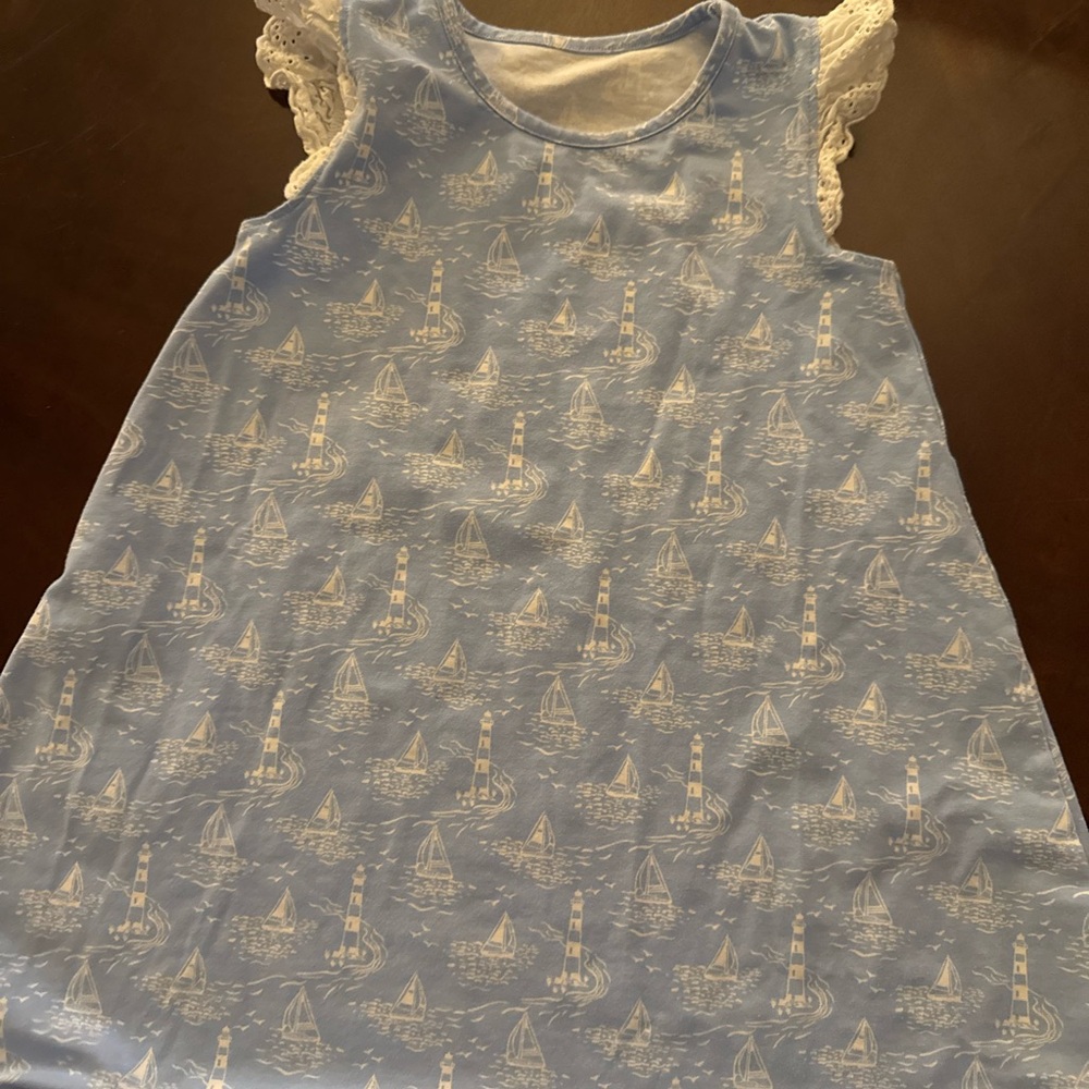 Blue Sleeveless Dress with Sailboat Print